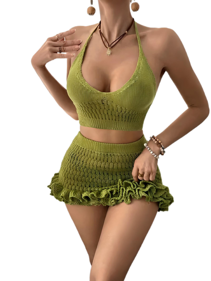 Ensemble green natural knitting